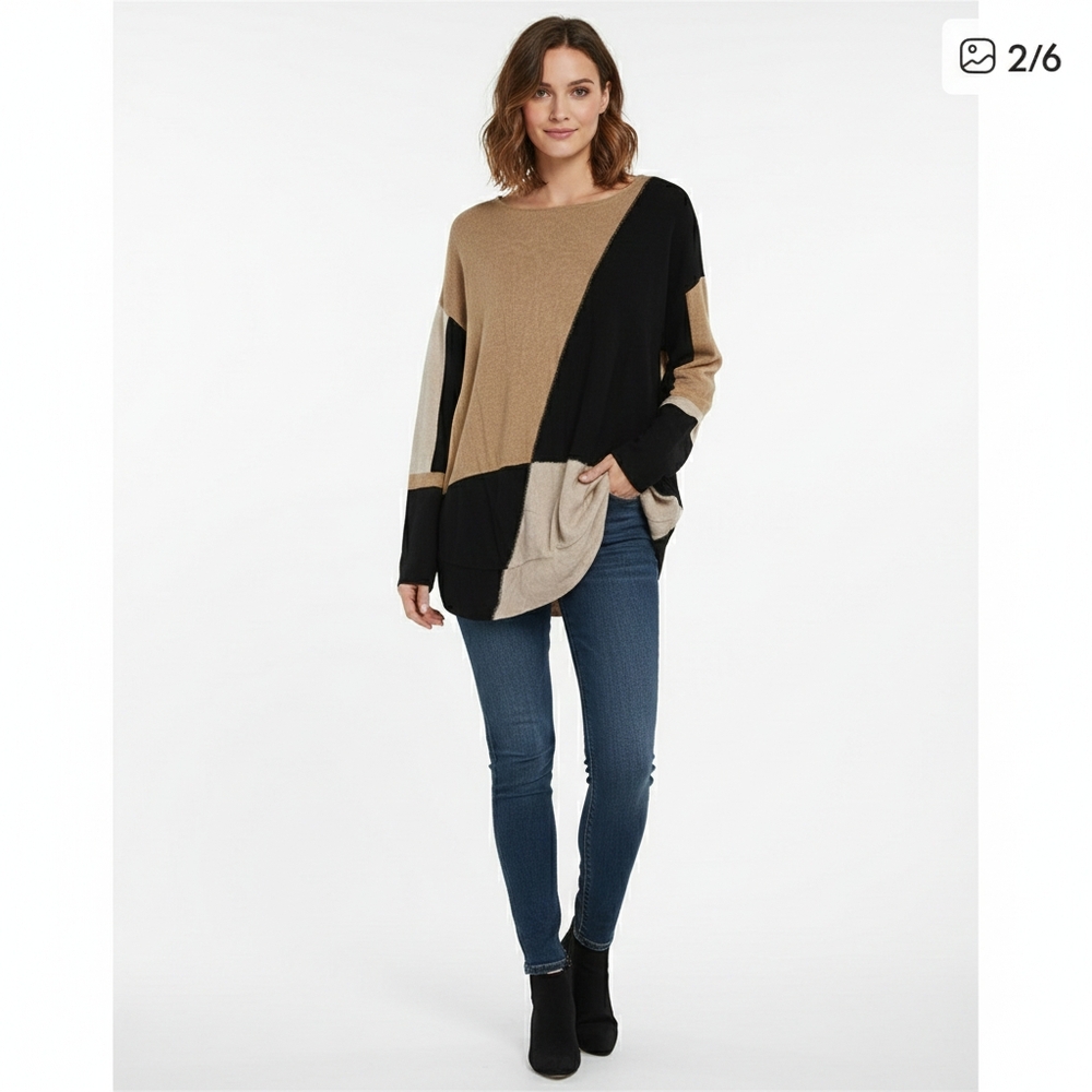 INC International Concepts Black and Tan Colorblock Sweater